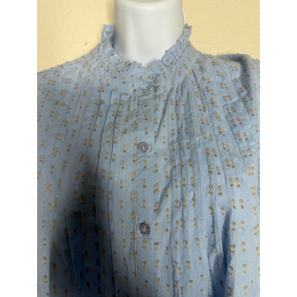 Sundance Philipa Pintuck Swiss Dot Blue Blouse Ruffle Trim Top Sz M peasant boho - Picture 11 of 11